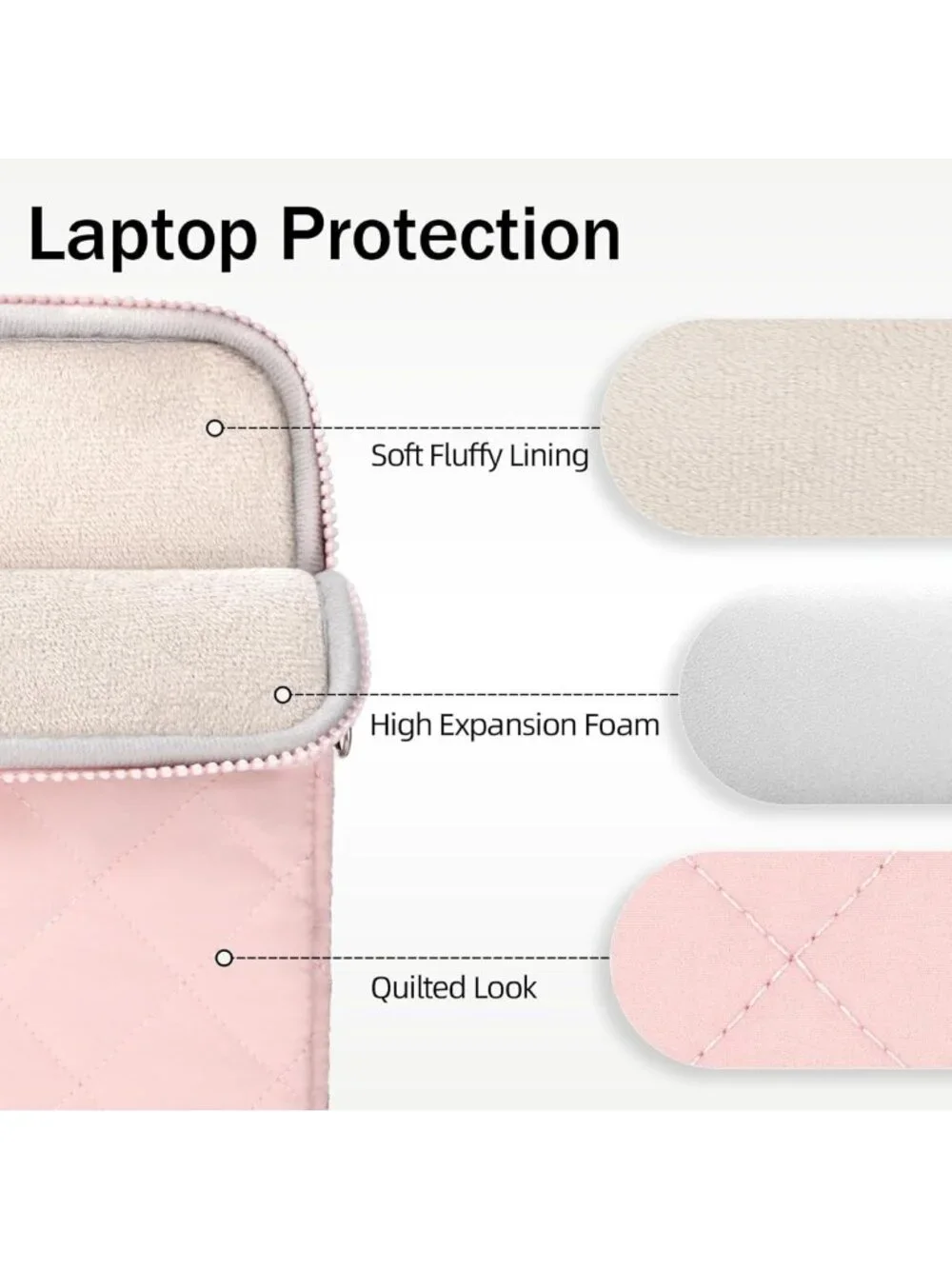 Quilted Pink Laptop Sleeve 13-14 Inch, Bow Embroidery & Pouch, Stylish